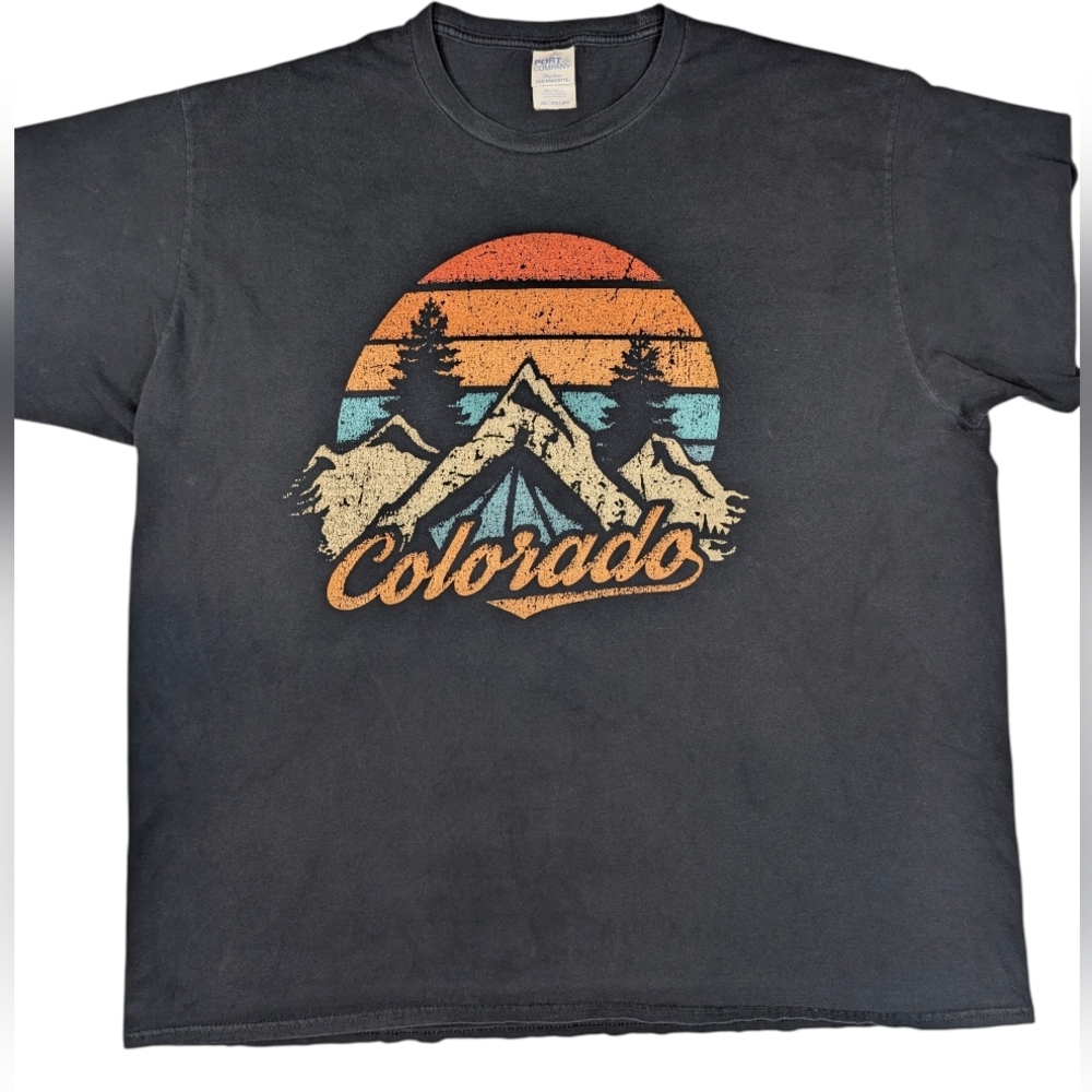 Port Company 2XL Retro Colorado Black Short Sleeve Tee Shirt.